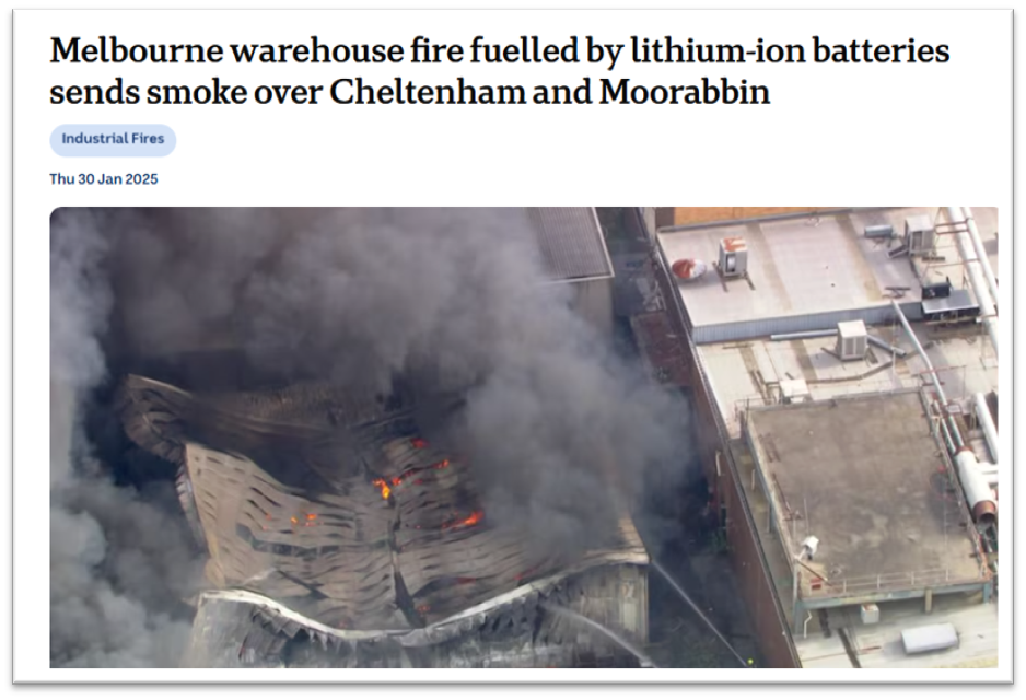 Lithium-Ion Battery Warehouse Fire in Cheltenham